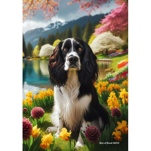 Springer Spaniel B/W -  Best of Breed DCR Spring Garden Flag
