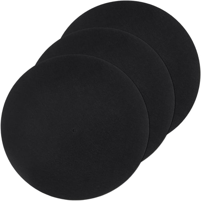 3 alfombrillas para tocadiscos de vinilo, redondas y planas, de fieltro, color negro, de 295 x 1,5 mm.