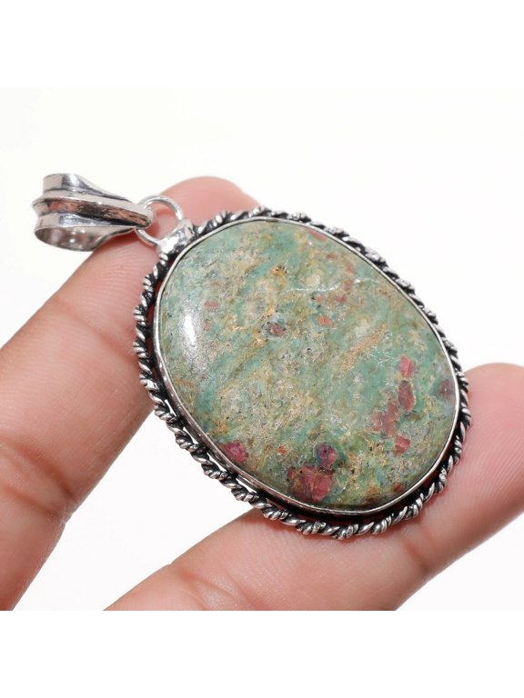 Ruby Fuchsite Oval Gemstone Pendant Handmade Unique Design Jewelry 2.40" FP 1137