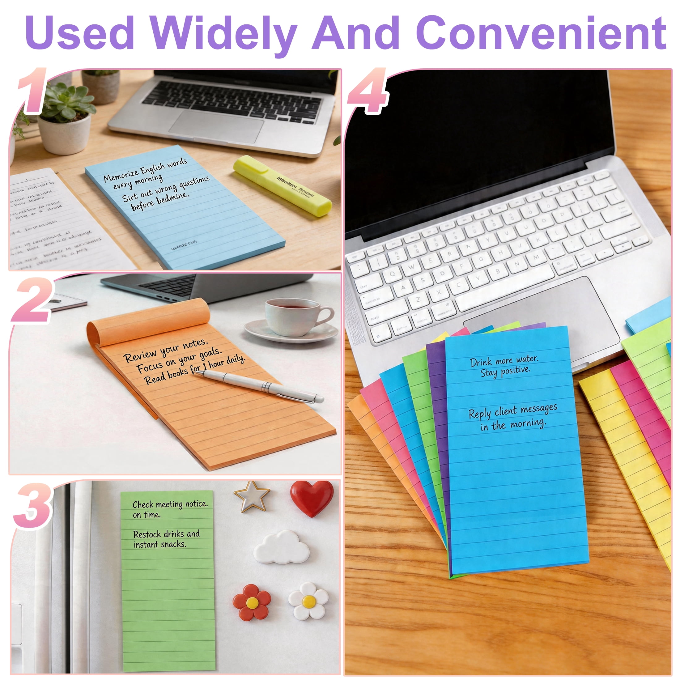 8 Pack Sticky Notes, 3x6 in Lined Large Note Paper with Lines, 50 Sheets/pad Ruled Notepads Super Sticking, Sticky Notes for Office, Home, School, Meeting