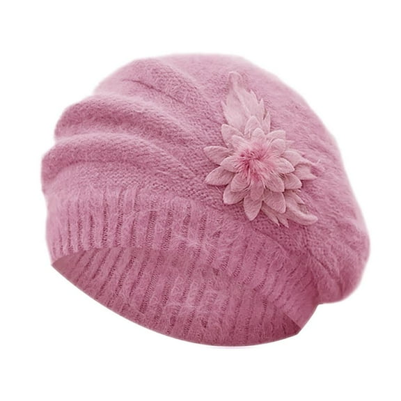 ZOUBAOQ Women Winter Beret Warm Baggy Beanie Knit Flower Crochet Hat Casual Gif