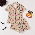 thumbnail image 2 of Bobifish Toddler Girls Sleep Sets Halloween Print Lapel Button Down Short Sleeve Tops&Shorts PJS Children Girls Home Clothes, 2 of 9