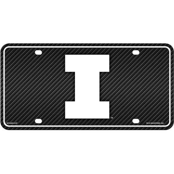Illinois NCAA Fighting Illini 12x6 Carbon Fiber Design Metal License Plate Auto Tag
