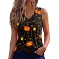 thumbnail image 3 of IMENGL Women's Slim-Fit Camisole Casual Halloween V Neck Vest Shirts | Pumpkin Graphic Shirt Halloween Print Layering Halloween Outfit Sleeveless Soft Tank Top for Womens,M-XXL, 3 of 7