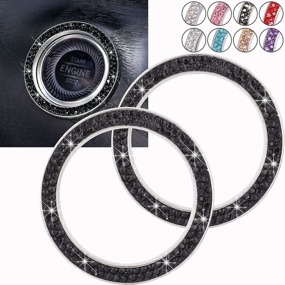 YOPTOP Bling Car Crystal Rhinestone Ring Emblem Sticker, Car Interior Decoration, Bling Car Accessories for Women, Push to Start Button, Key Ignition Starter & Knob Ring (Black),Black