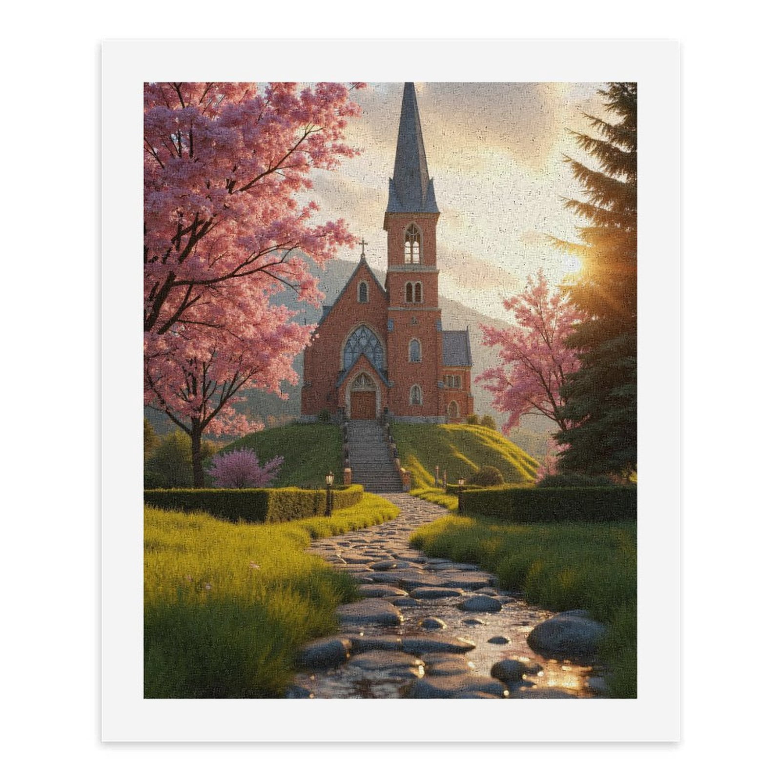 Paint By Numbers Kit for Adults Beginner - DIY Sunset Brick Chapel Pathway Canvas Painting Kits for Adults, Frameless Paint By Number for Adults for Home Wall Decor 16x20 Inch