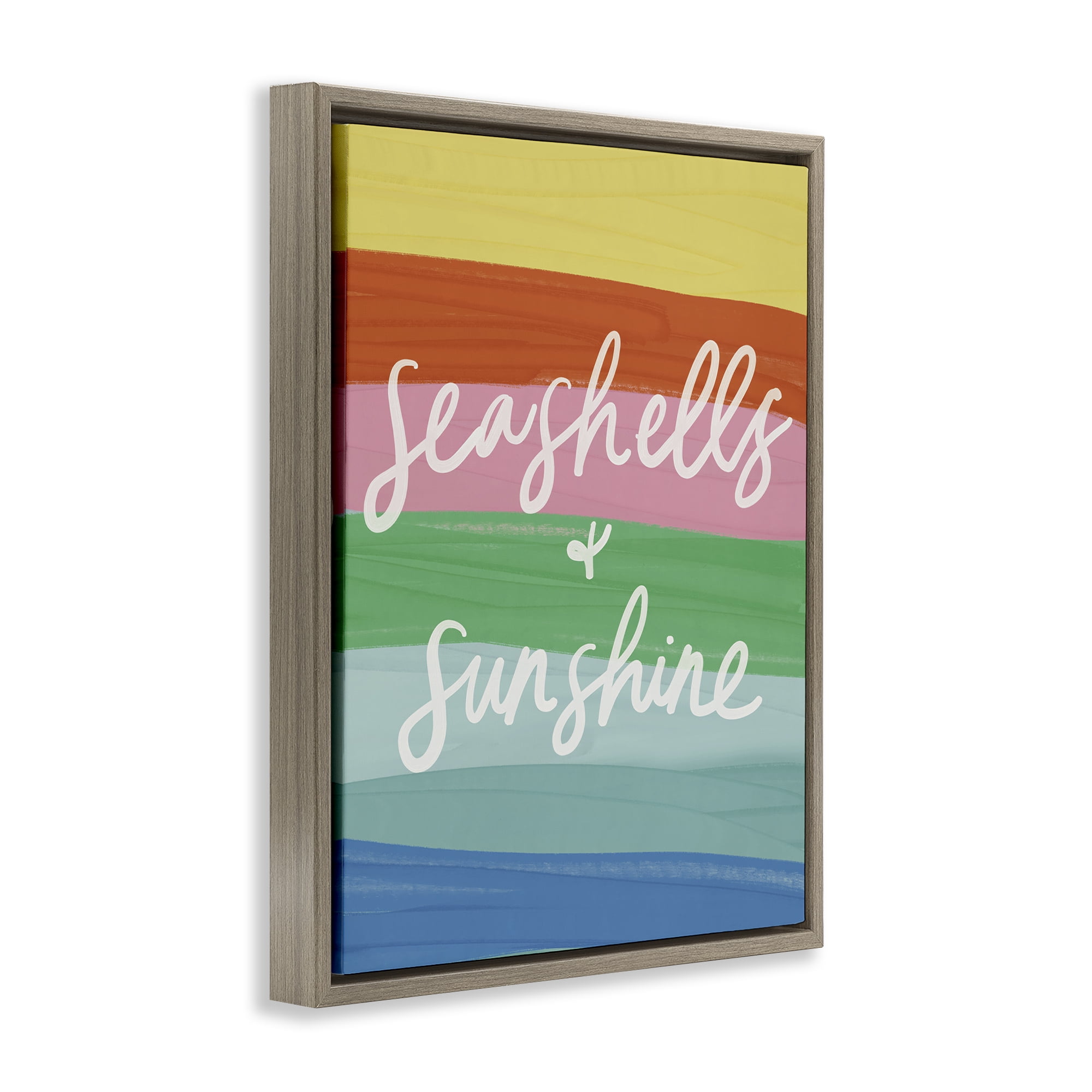 Stupell Industries Seashells & Sunshine on Rainbow Text & Numbers Painting Brown Floater Framed Canvas Art Print Wall Art, 25 x 31
