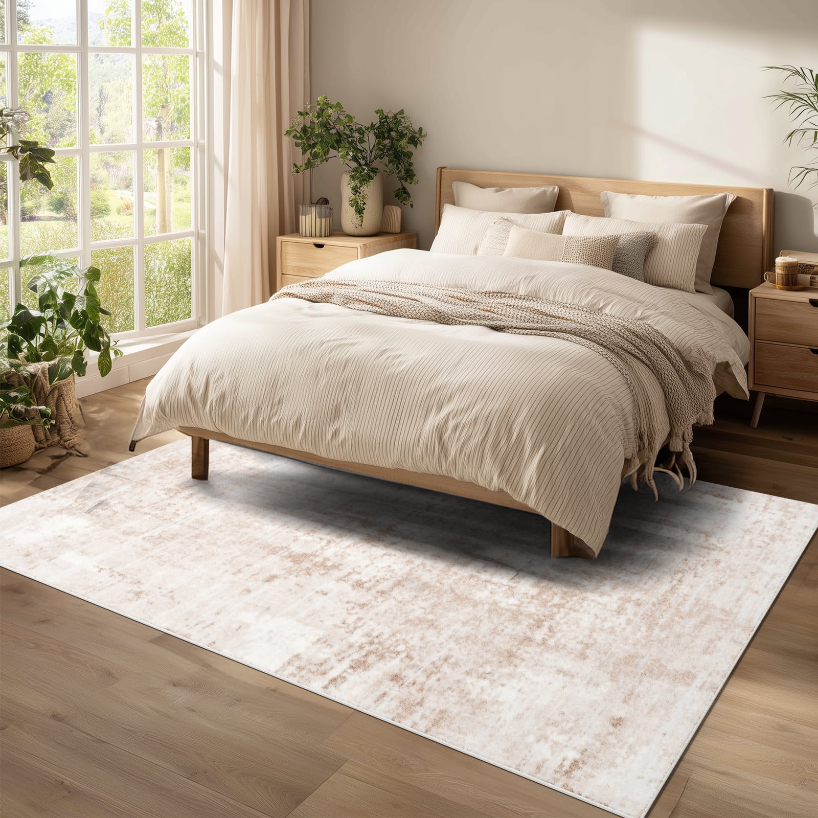 Area Rugs for Living Room, Homasen 5'x7' Washable Indoor Rug Boho White Beige, Soft Low Pile Stain Resistant Carpet for Bedroom, Nursery, Office
