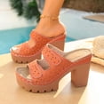 thumbnail image 6 of HomeDM Women's Block Heels Sandals Flatform Round Open Toe Two Strap Slip On Mules Sandals, Orange Size 9, 6 of 9
