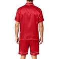 thumbnail image 4 of CCRFTGI Men Satin Silk Pajama Sets Short Sleeve Sleepwear Button-Down PJs Sets Summer Two-Pieces Loungewear with Pockets Red XXXL, 4 of 4