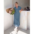 thumbnail image 3 of Merokeety Womens Summer Maxi Dress V Neck Collared Vacation T Shirt Long Dresses GrayBlue m, 3 of 8