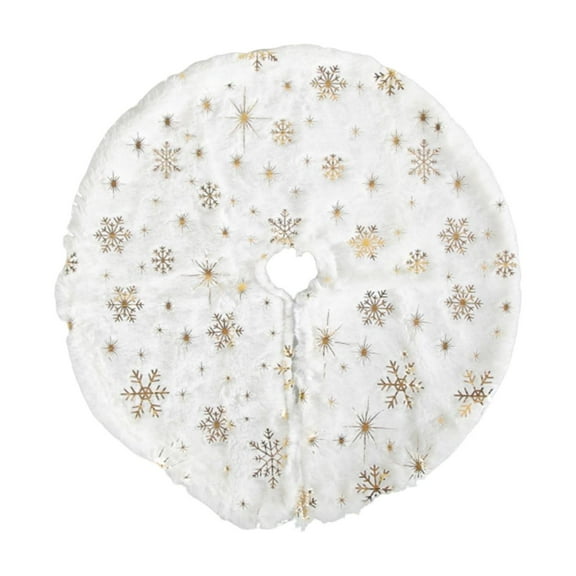 19.69Inch Christmas Tree Skrit, White Faux Fur Tree Skirt, Gold Sequin Snowflakes Tree Skirts, Christmas Plush Tree Skirts, Christmas Tree Decorations