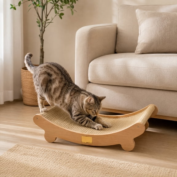 Sisal Cat Scratcher Bed for Indoor Cats Hammock for Scratching Pad Cat Chair Natural Sisal Scratch Post for Large Cats Scratcher Lounge, Wooden Cat Furniture(Large)