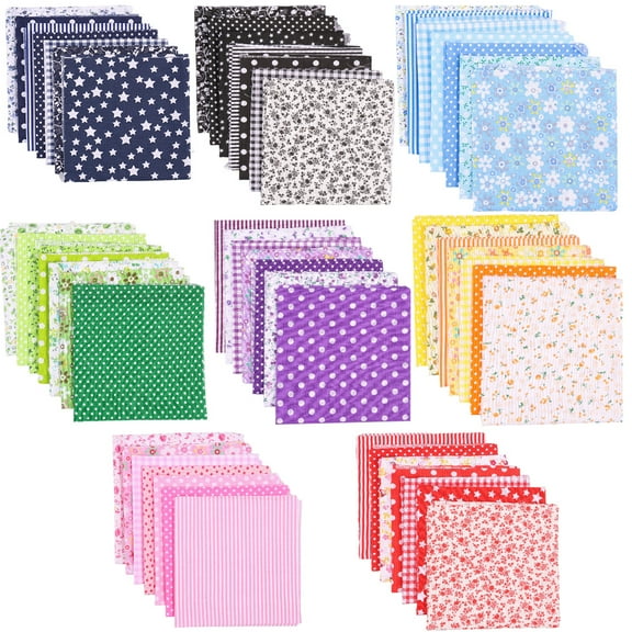 Adifare 56Pcs Cotton Fabric 25x25cm DIY Craft Precut Quilting Fabric 8 Colors Soft Cotton Quilting Fabric Multipurpose Pre Cut Patchwork Squares for Quilting Sewing Project Patchwork DIY Crafts