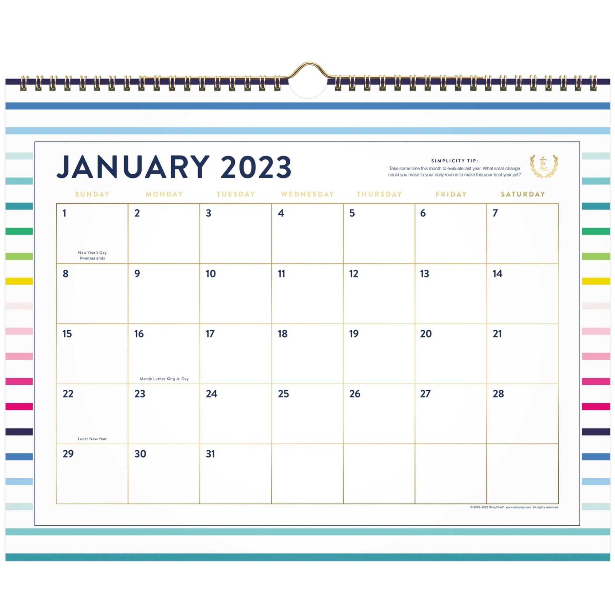Simplified by Emily Ley for AT-A-GLANCE Happy Stripe 2023 RY Monthly Wall Calendar, Medium, 15' x 12'