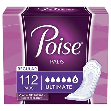Poise Incontinence Pads for Women, Ultimate Absorbency, Regular Length, 112 Count (2 Packs of 56) (Packaging May Vary)