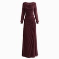 thumbnail image 7 of Shihyeh Women's Elegant Pleated Long Sleeve Flowy Evening Dress, Solid Color Chic Gown, Soft Stretchy Party Dress, 7 of 7