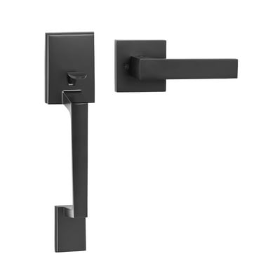 BENTISM Front Door Handle, Entry Door Handle and Reversible Handle Lever, Modern Front Door Handle Only, Matte Black Front Door Entry Handleset, Entry Way Door Handle, Black