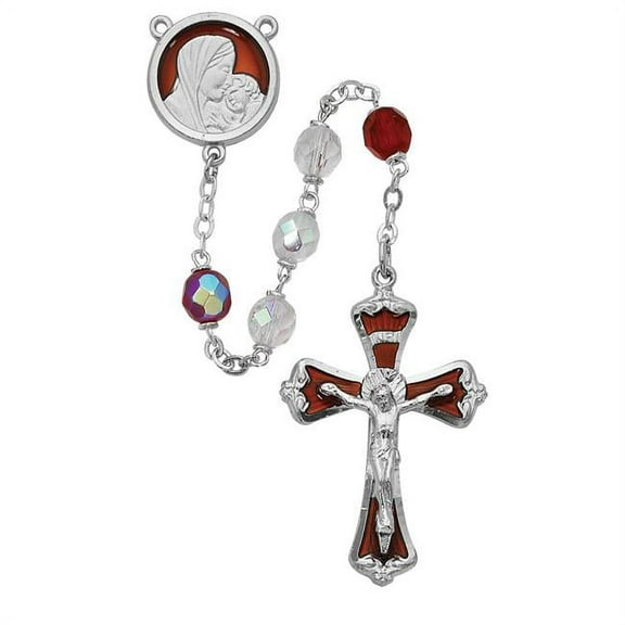 McVan 773RF 7 mm Mother & Child Glass Cross Rosary Set - Red