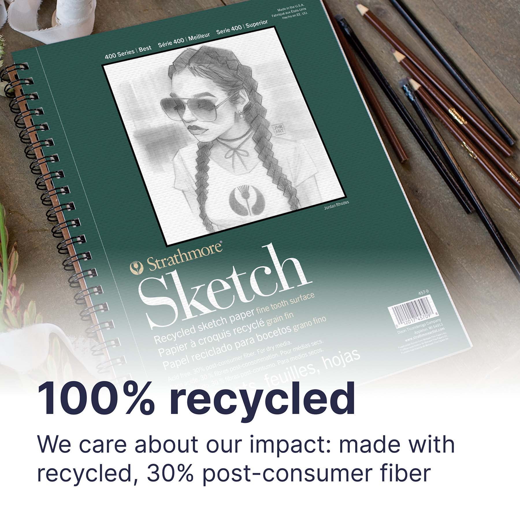 Strathmore Sketch Paper Pad, 400 Series, Recycled, 18 in x 24 in, 30 Sheets