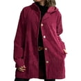 thumbnail image 2 of Chaqueta de Otoño para Mujer con Capucha, Informal, con Botones, Larga, Holgada, de , con Bolsillos. Vino Tinto L, 2 of 7