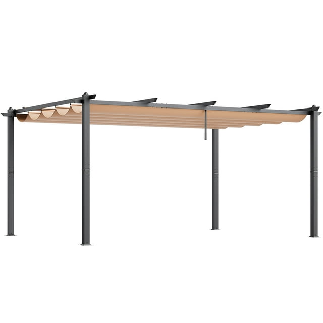 KFFKFF Pergola Rétractable Extérieure 12'x16 Pieds avec Auvent Pare-Soleil Aluminium Beige