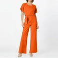 thumbnail image 2 of Huankd Womens Summer Casual Short Sleeve Pants Suit Beach Vacation Romper Belted Dressy Wedding Guest Jumpsuit Jumper Orange L, 2 of 5