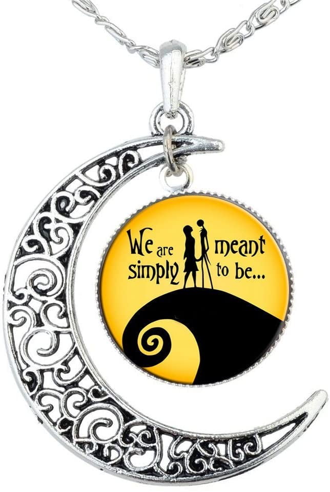 Nightmare Before Christmas Necklace 925 Sterling sliver Jack Skellington and Sally Romantic Jewelry Gift For for Women Wife Girlfriend 