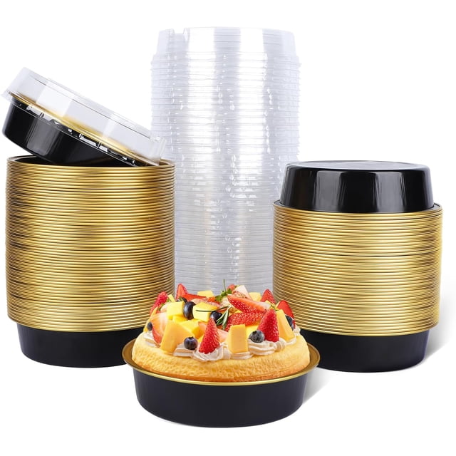 Mini Ramekins with Lids oz Disposable Aluminum Foil Cake Baking Tins Pans Creme Brulee Tart Pie Tins Silver Small Individual Round Containers Oven for Baking