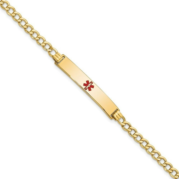 Auriga 14K Yellow Gold Semi-Solid Red Enamel Curb Id Bracelet 7 inch for Women(L- 7inch, W- 6.5mm)