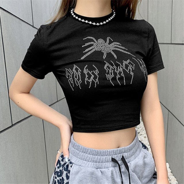 y2k black crop shirt - Polytoria