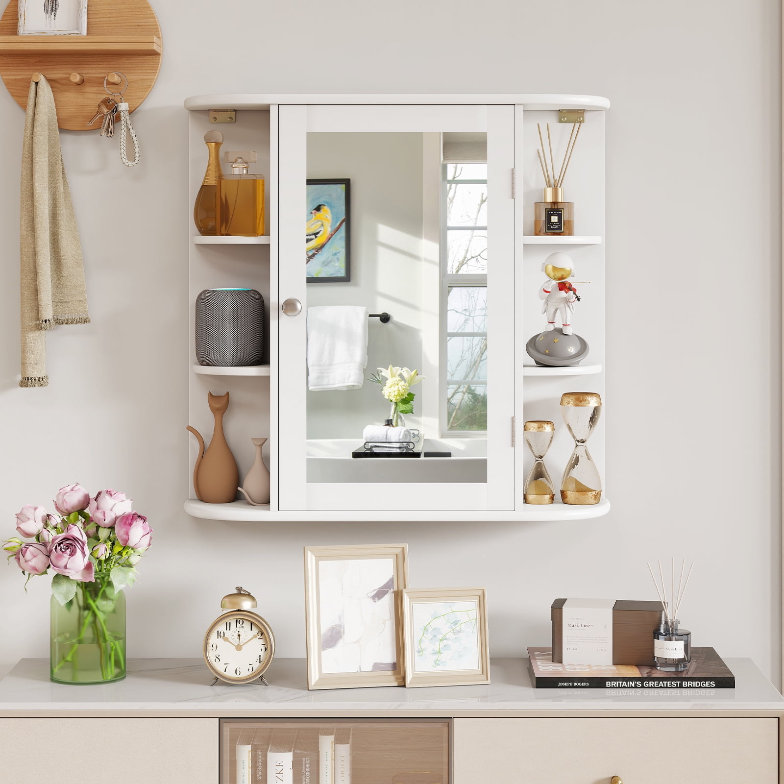 Gymax Bathroom Wall Cabinet w/ Mirror Modern Medicine Cabinet w/ Mirrored Door