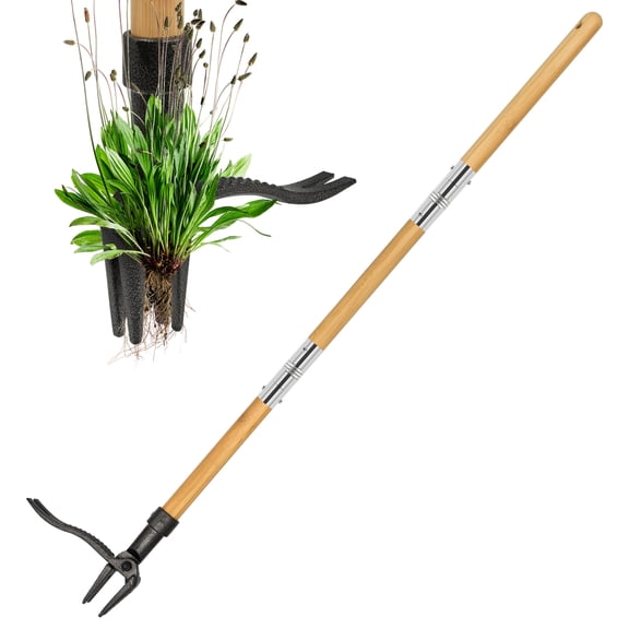 Sentryse Stand Up Weed Puller Tool, 40" Long Handle Weed Remover with 4-Claw Steel Head & Bamboo Handle, Manual Root Puller for Dandelion, Crabgrass & Lawn Weeds