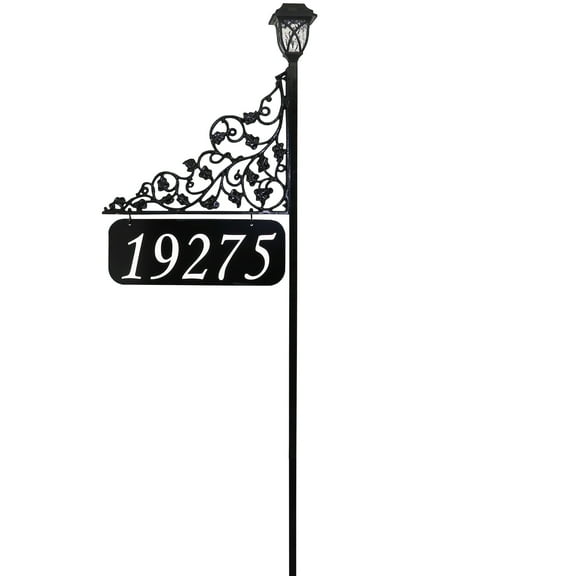 Address America USA Handcrafted, Double-Sided Reflective, All Metal Ivy 47" Metal Reflective Address Sign with Solar Lamp