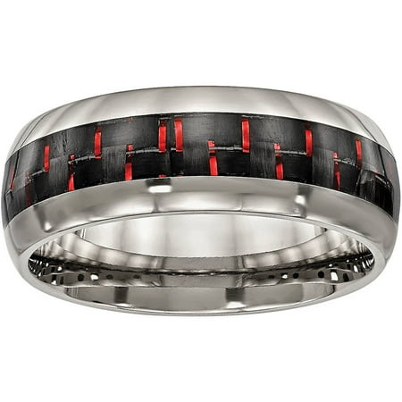 Primal Steel Titanium Polished Black/Red Carbon Fiber Inlay Ring