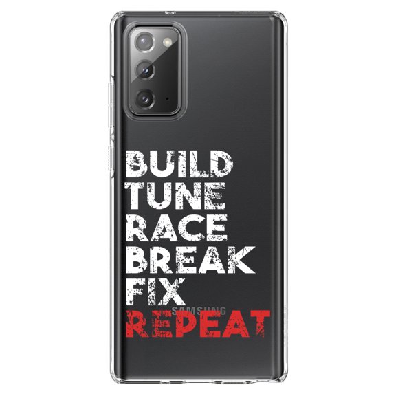DistinctInk Clear Shockproof Hybrid Case for Galaxy Note 20 ULTRA (6.9" Screen) - TPU Bumper Acrylic Back Tempered Glass Screen Protector - Build Tune Race Break Fix Repeat