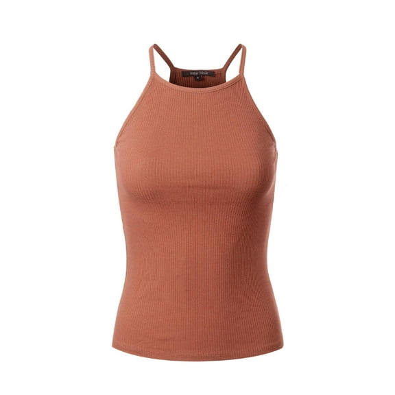 Made by Olivia Women's Halter Neck Ribbed Tank Top