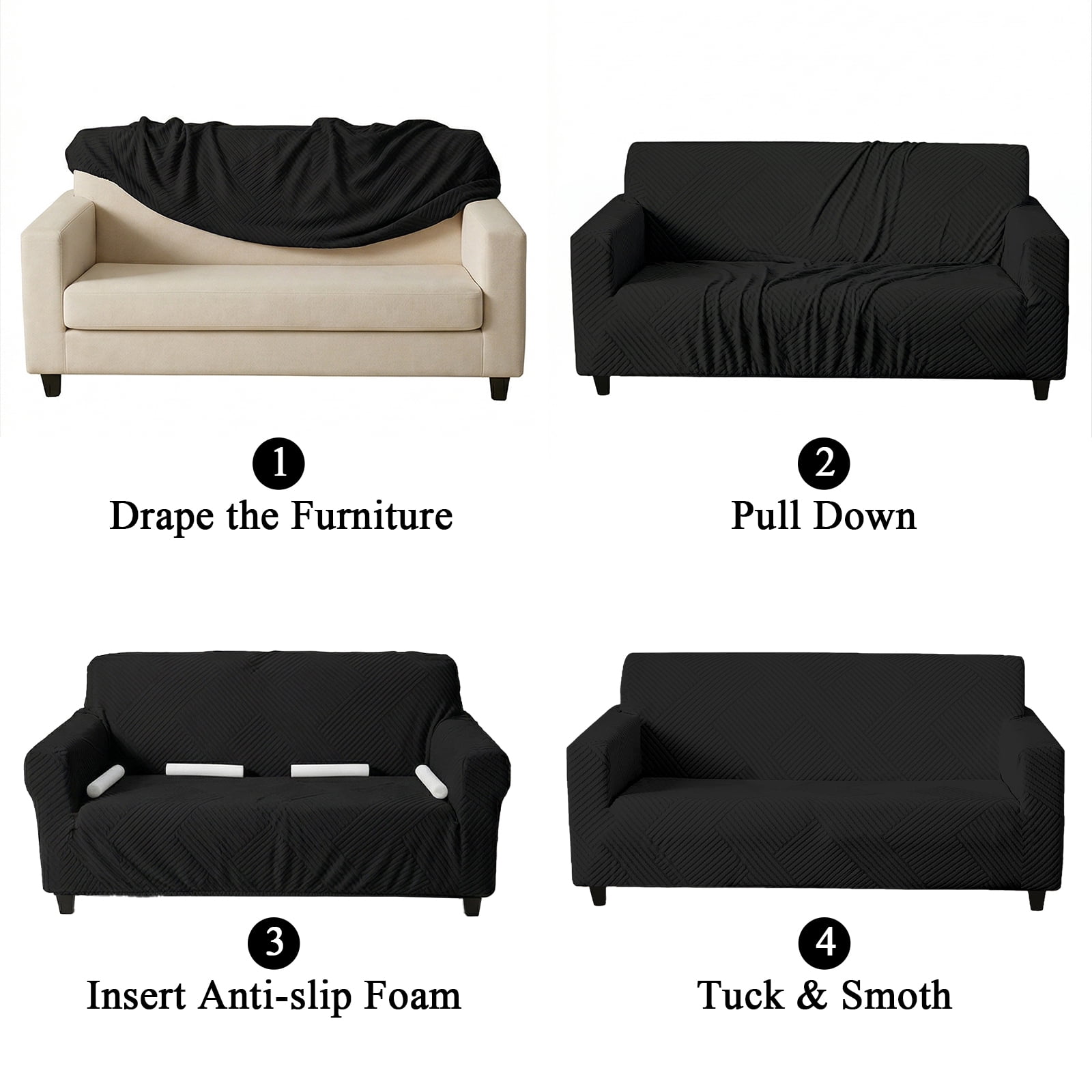 MeyJey Waterproof Sofa Cover, Slipcover for Loveseat Sofa, Stretch Furniture Protector for Kids Dogs Cats Pets, Black