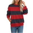 thumbnail image 2 of Karymi Workout Tops for Women Two-Tone Wide Horizontal Stripe Crew Neck Sweatshirt, Long Sleeve Non-Hooded Pullover Top, Block Color Sweatshirt with Side Pockets Womens Tops Dressy Casual, 2 of 7