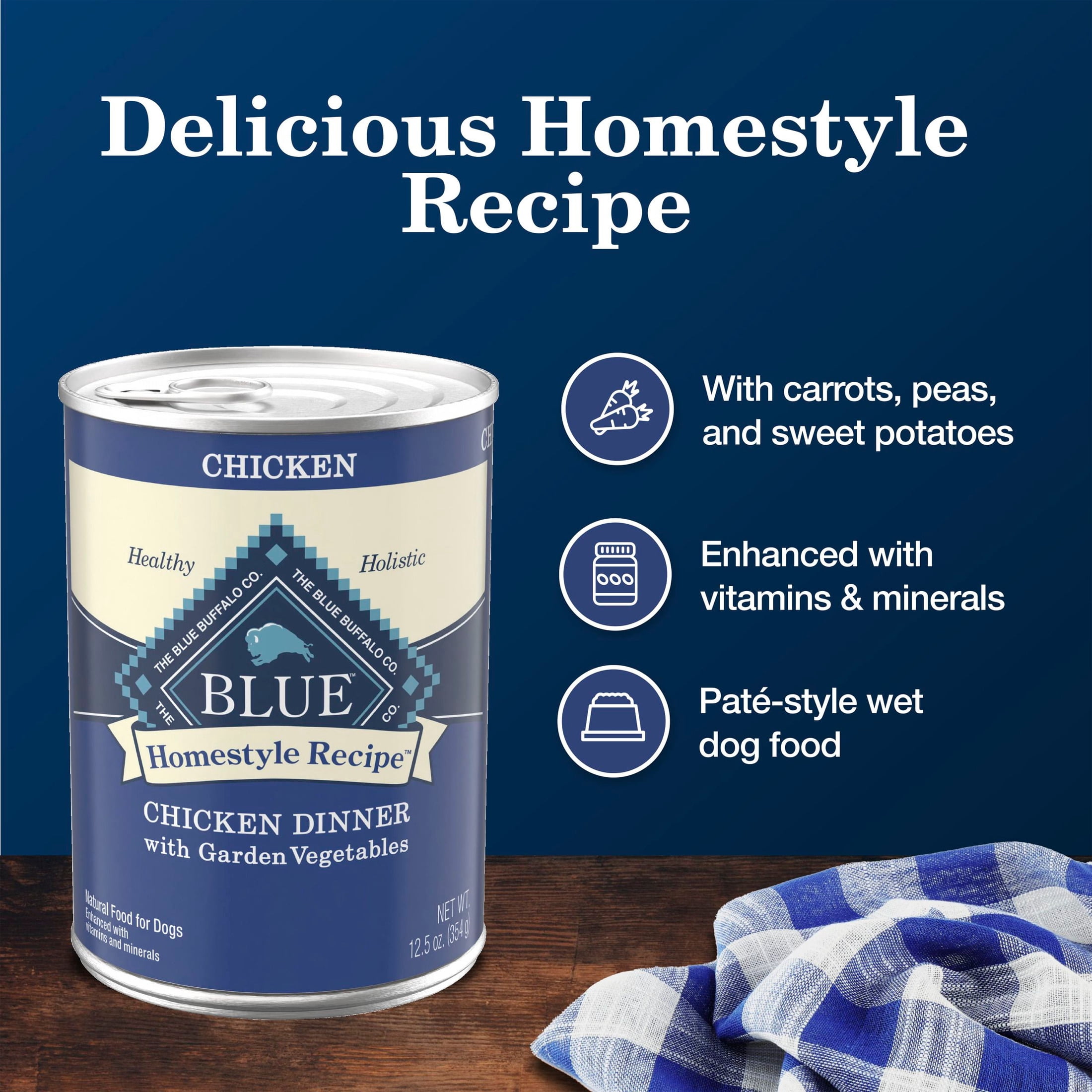 (24 pack) Blue Buffalo Homestyle Recipe Natural Adult Wet Dog Food, Chicken, 12.5oz. Can
