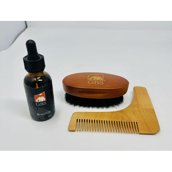 G.B.S Beard Oil with Premium Wooden Handle Boar Bristle Beard Brush and Beard Aligning tool