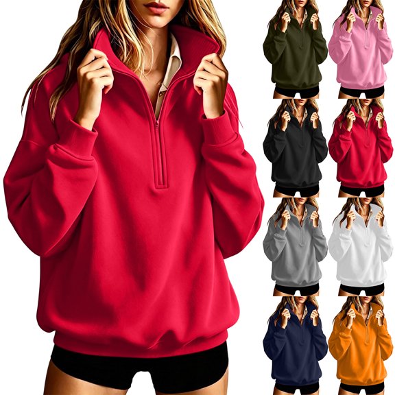 NominalSnug Womens Half Zip Oversized Sweatshirts Fleece Long Sleeve Pullover Tops Fall Fashion Clothes