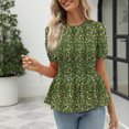 thumbnail image 3 of Blusa floral fruncida con estampado de manga corta, blusa fruncida de moda para mujer y niña, 3 of 8