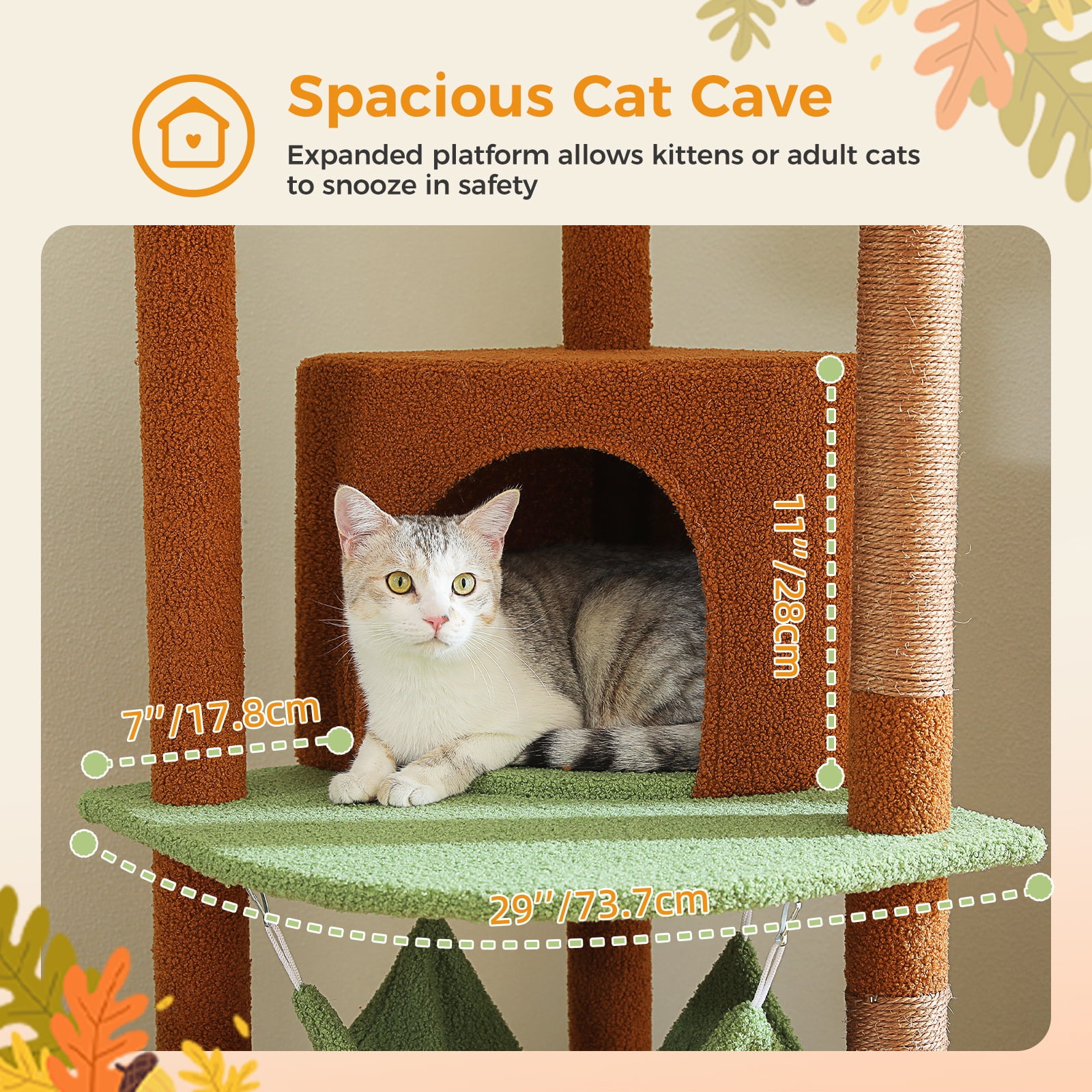 Kadyn 92.9"-101.6" Height Adjustable Cat Tower Kitty Climbing Play House Floor to Ceiling Cat Tree for Indoor with Cozy Cat Condo, Brown