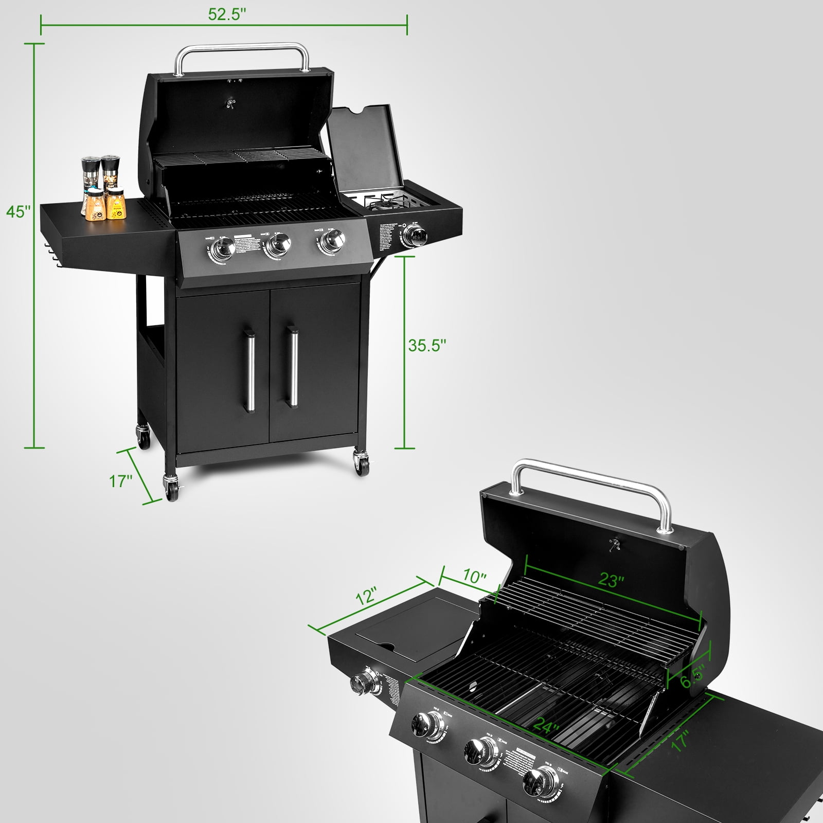 OverPatio Propane Gas BBQ Grill for Outdoor Cooking,Barbecue,3+1 Burners