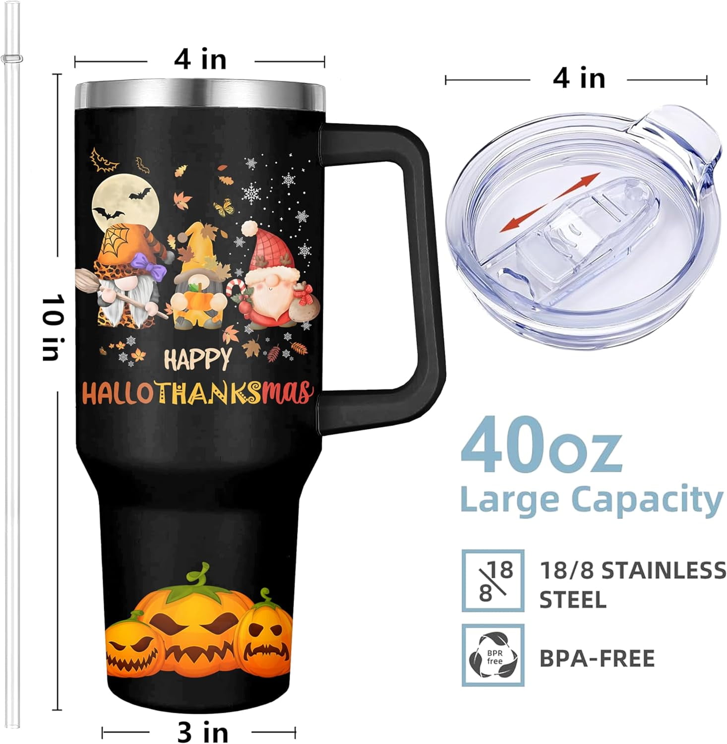 40 Oz Fall Tumbler with Handle and Straw Lid, Fall Cup Stainless Steel Fall Coffee Mug Keeps Drinks Cold & Hot, Autumn Mugs Fall Themed Thanksgiving Gifts For Women