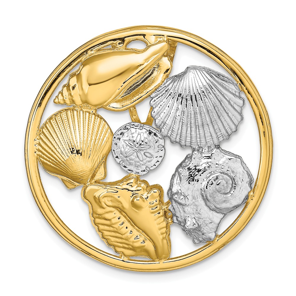 FB Jewels 14k White and Yellow Two Tone Gold Shell Cluster In Round ...