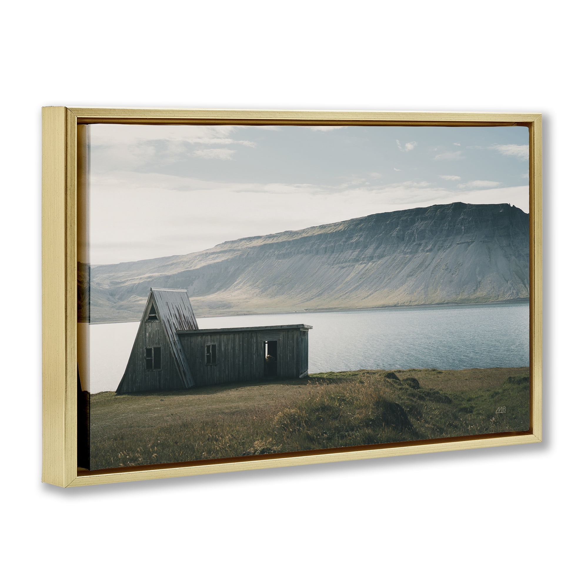 Stupell Industries Icelandic Mountain Shore Landscape & Nature Photography Gold Floater Framed Canvas Art Print Wall Art, 25 x 17