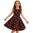 thumbnail image 2 of Girls Cherry Dresses Sleeveless Crewneck Cherry Print Fitted Summer Casual Girls Fun Dress Size 9-10Y, 2 of 4