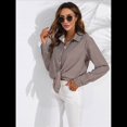 thumbnail image 4 of Camisas de Mujer con Botones, Casuales, de Larga, A Cuadros, con Estampados, Blusas Holgadas con Cuello A . Color Café S, 4 of 8